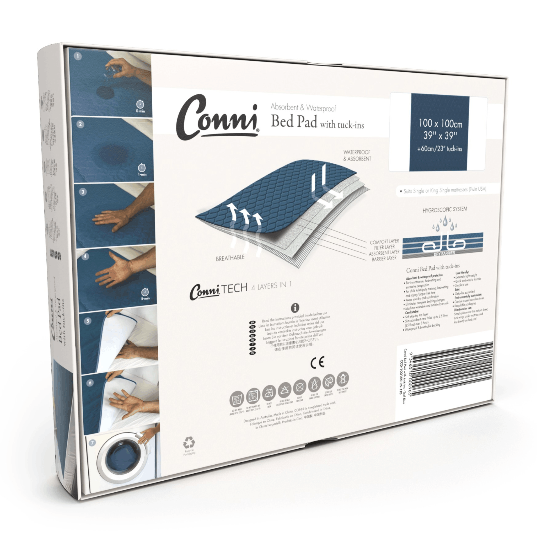 Conni Reusable Bed Pad – Teal Blue (95 x 85cm)